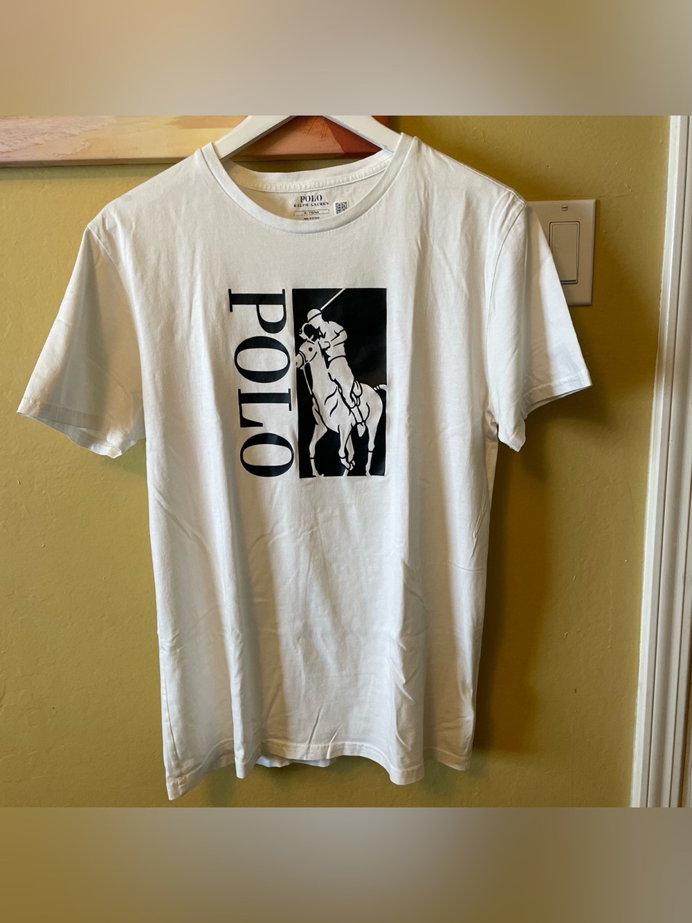Polo by Ralph Lauren White Short-Sleeve Tee with Black Logo Rider Size Medium
